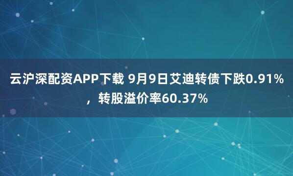 云沪深配资APP下载 9月9日艾迪转债下跌0.91%，转股溢价率60.37%